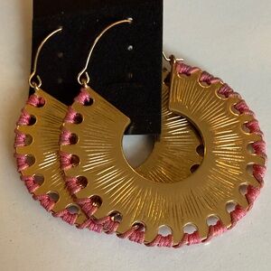 Attention Grabbing Gold and Pink Woven Hoop Earrings